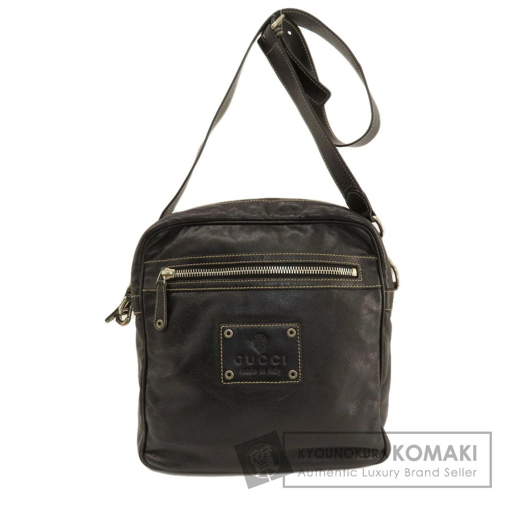 Gucci black leather messenger bag distinct riveted crest logo